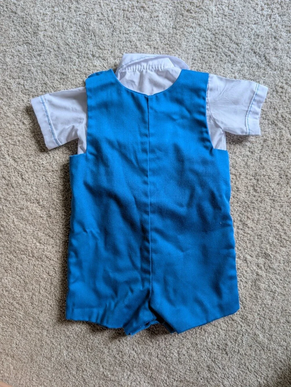 12 Month Blue Vintage Jon Jons Shortalls Set with Red Truck Appliqué Handmade
